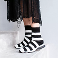 Black and white fly knit boots 054
