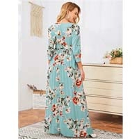 Maternity Surplice Neck Self Belted Pleated Floral Dress