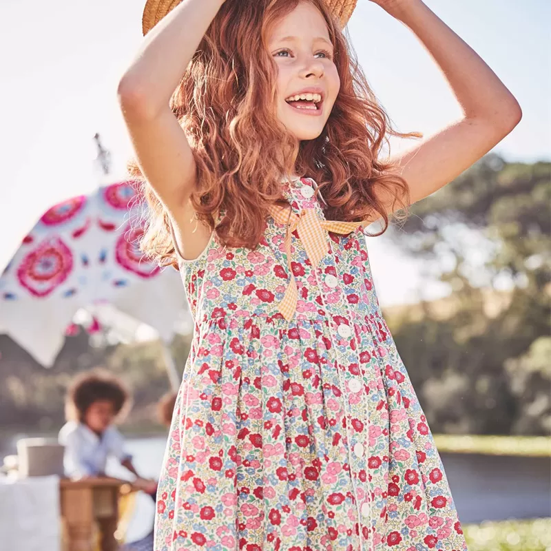 ABC KIDS cotton dress girl Peter Pan Collar Button Sleeveless kids summer dress