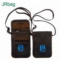 Factory Wholesale Promotional Luxurious 230T Nylon Travel Passport ID Card Name RFID Neck Wallet With Lanyard 