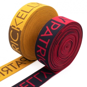 High End Factory Polyester Letter Elastic Jacquard Printing Patterned Webbing Silk Woven Belt